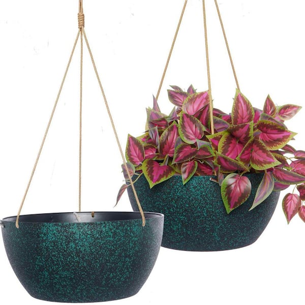 13 in. Hanging Planters, Indoor/Outdoor Plastic Flower Pots with Black Speckles (2-Pack)