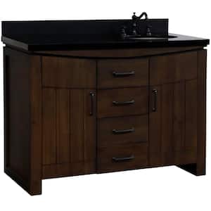 48 in. W x 22 in. D x 36 in. H Single Vanity in Rustic Wood with Black Galaxy Granite Top with Right Side Basin