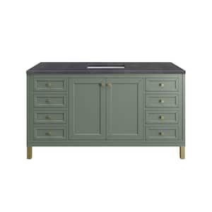 Chicago 60.0 in. W x 23.5 in. D x 34 in. H Bathroom Vanity in Smokey Celadon with Charcoal Soapstone Quartz Top