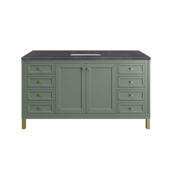 James Martin Vanities Chicago 60.0 in. W x 23.5 in. D x 34 in. H Bathroom Vanity in Smokey Celadon with Charcoal Soapstone Quartz Top