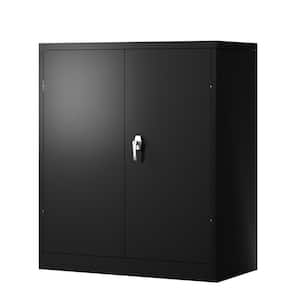 Black Metal Lockable Storage Cabinet with 2 Doors and 2 Shelves