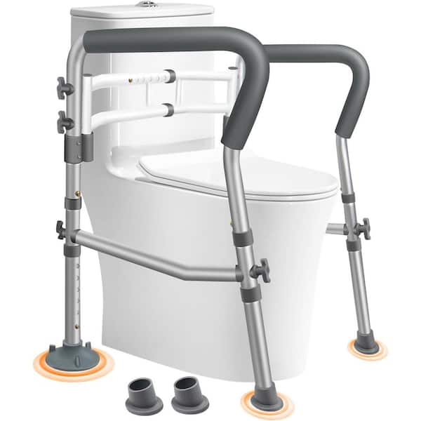 Safety Rails 21 in. x 24. 5 in. Adjustable Elevated Support Frame Toilet Seat in Gray with Handles for Seniors