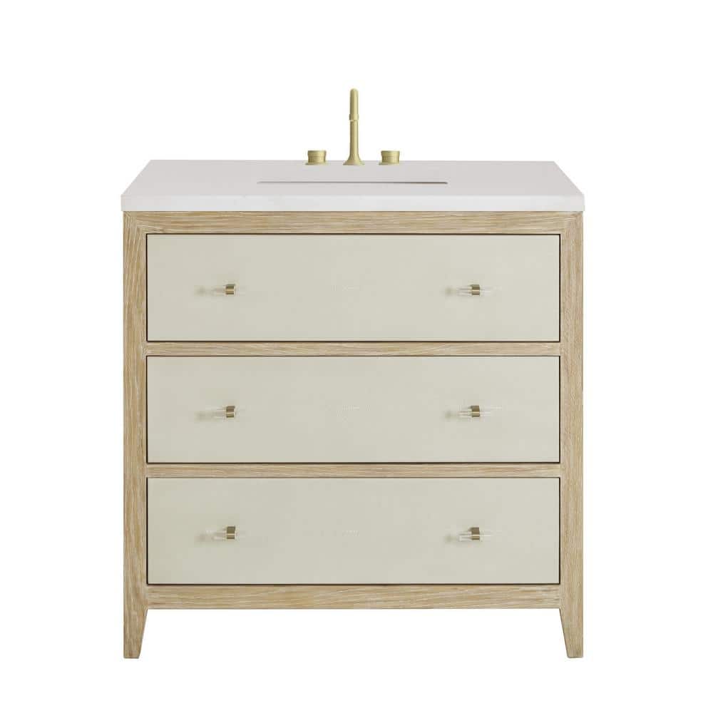 Celeste 36" Sunwashed Oak Single Vanity with Brass Knobs