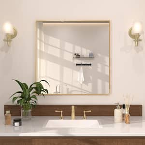 Sight 30 in. W. x 30 in. H Rectangular Framed Wall Bathroom Vanity Mirror in Brushed Gold