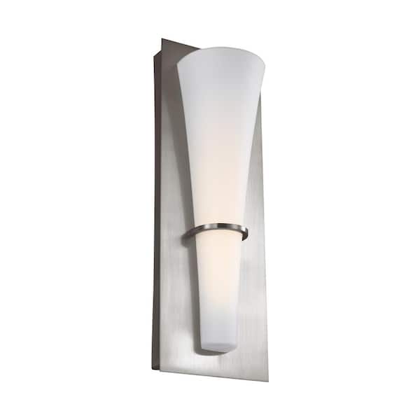 Generation Lighting Barrington 5.25 in. W. 10-Watt Brushed Steel Integrated LED Wall Sconce with Opal Etched Glass Shade