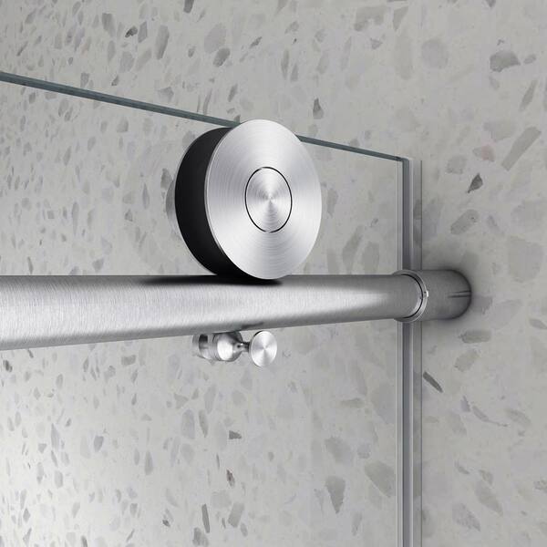 Staykiwi 60 in. W x 76 in. H Sliding Frameless Shower Door in Brushed Nickel Finish with Clear Glass