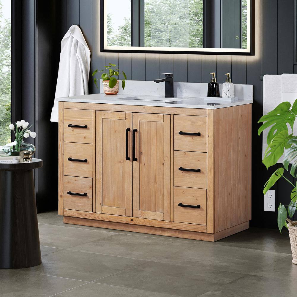 Cicero 48" Light Brown Fir Wood Vanity with White Stone Top