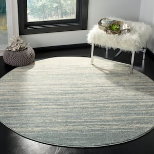 Adirondack Slate/Cream 11 ft. x 11 ft. Solid Color Striped Round Area Rug