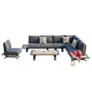 Timea 6-Piece Aluminum Patio Sectional Sofa Seating Set with Dark Gray Cushions and Side Table
