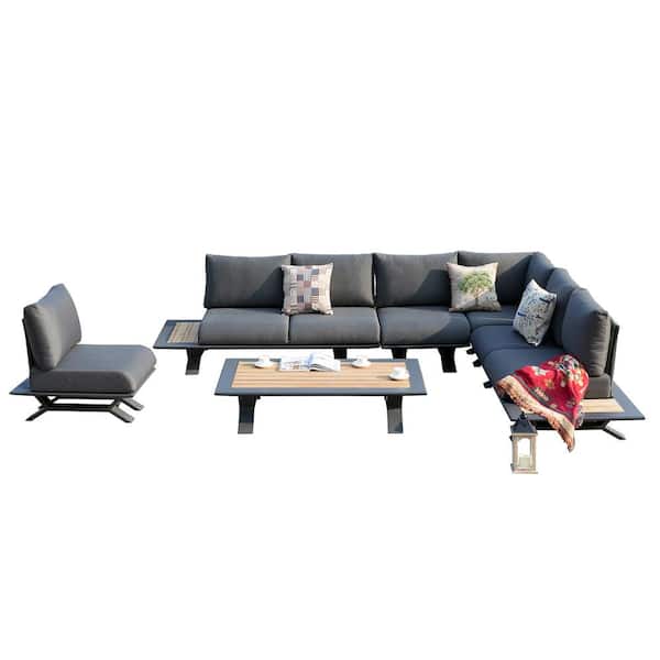 DIRECT WICKER Timea 6-Piece Aluminum Patio Sectional Sofa Seating Set with Dark Gray Cushions and Side Table
