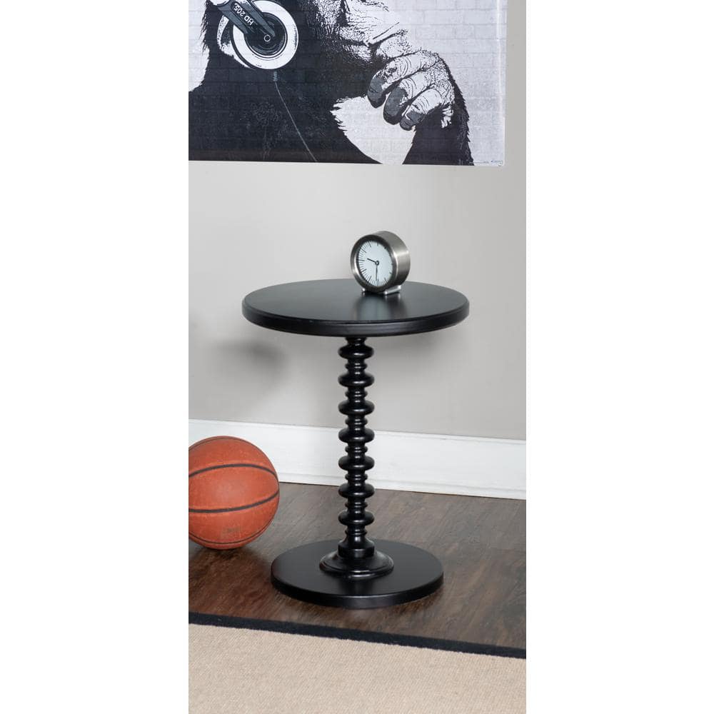Black Round Wood Spindle Accent Table