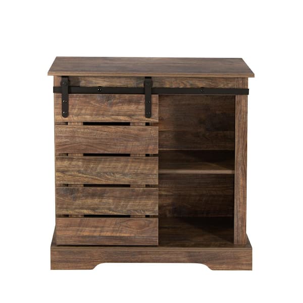 Tileon Espresso MDF Pantry Organizer with Sliding Barn Door and Interior Shelves