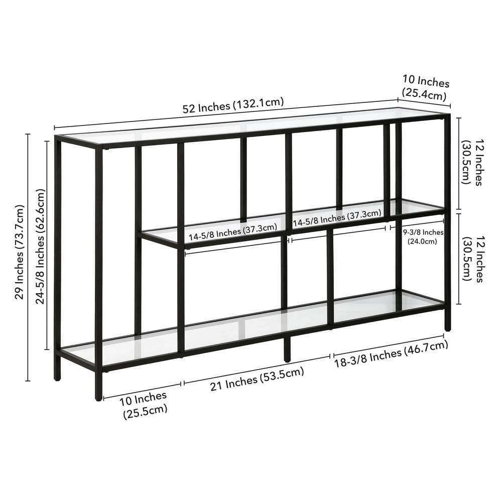 Modern Blackened Bronze 52" Console Table with Glass Shelves