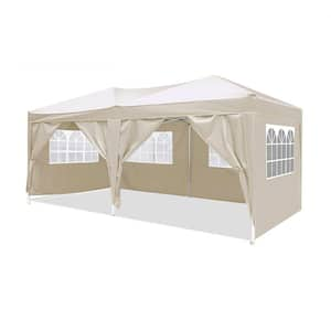 10 ft. x 20 ft. Beige Pop Up Canopy Outdoor Portable Folding Tent with 6 Removable Sidewalls and Carry Bag