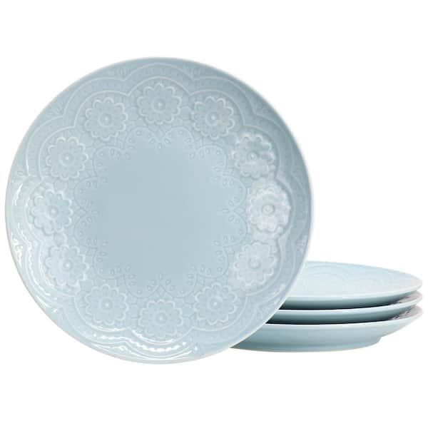 HOMETRENDS Alemany 10.6 in. Round Stoneware Dinner Plate Set in Aqua