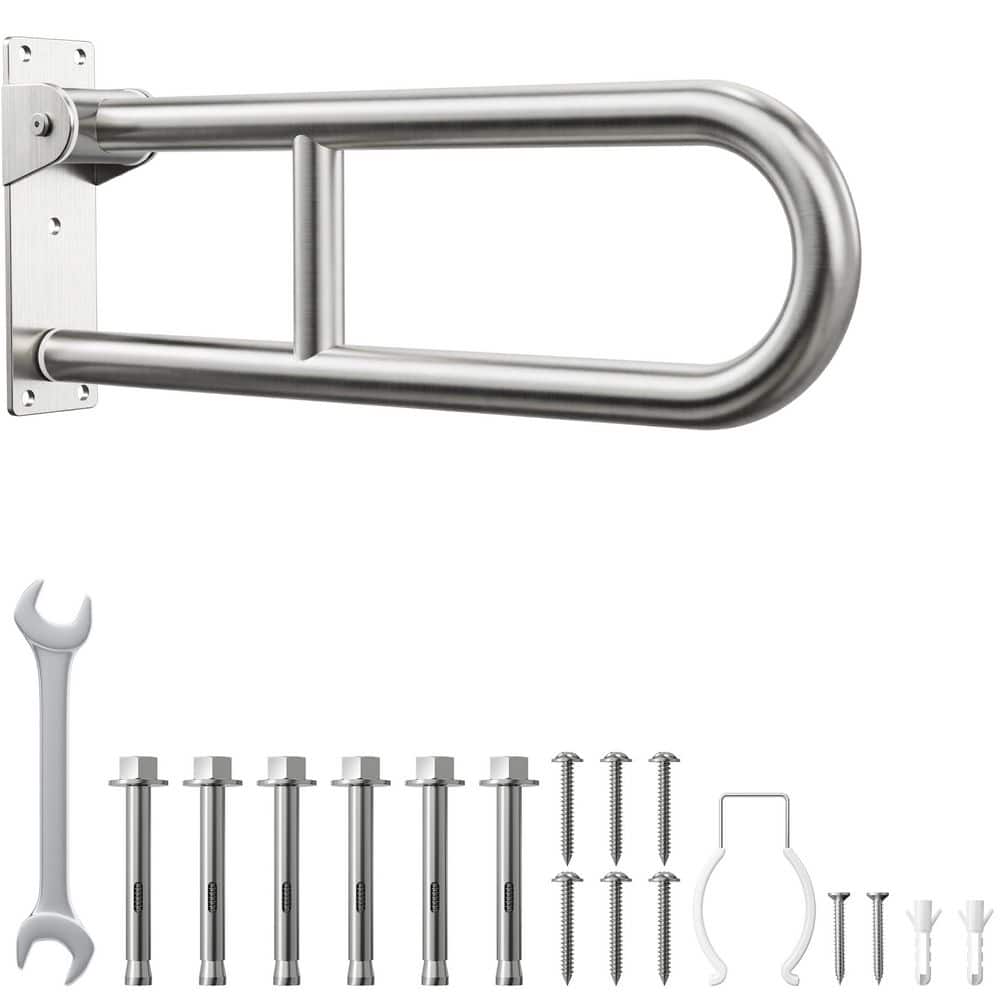 24 in. Toilet Grab Bar in Stainless Steel, Flip Up Folding Support Rail for Elderly Seniors and Handicap Assistance price history on PriceWatchPro