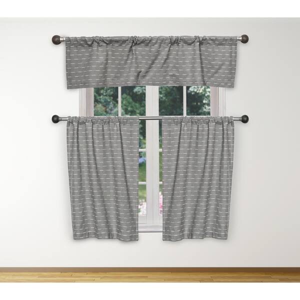 Unbranded Tate Grey-White Cotton LightFiltering Rod Pocket Kitchen Curtain & Tier Set 58x15" (1 Piece) 29x36" (2 Pieces)