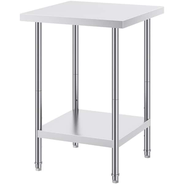 SKYSHALO Stainless Steel Prep Table, 24 x 24 x 34 in. Silver Kitchen Prep Table 700 lbs. Load Capacity Heavy Duty Metal Worktable