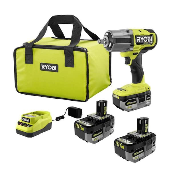 ONE+ HP 18V Brushless Cordless 1/2 in. High Torque Impact Wrench Kit w/ (2) 4.0 Ah Batteries, Charger, & 4.0 Ah Battery