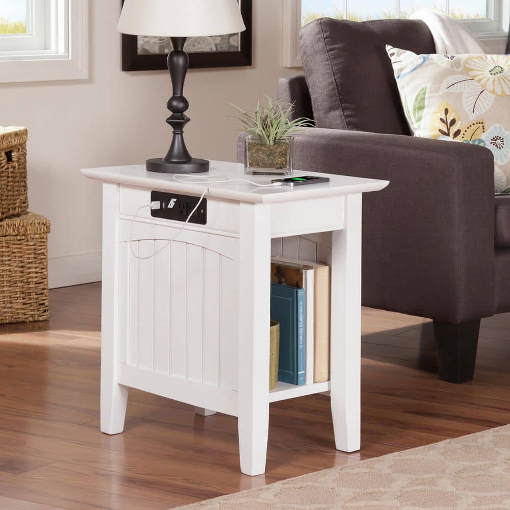 Nantucket White Chair Side Table with Charging Station - thumbnail 7