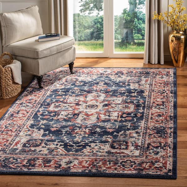 Charleston Navy/Red 8 ft. x 10 ft. Border Area Rug