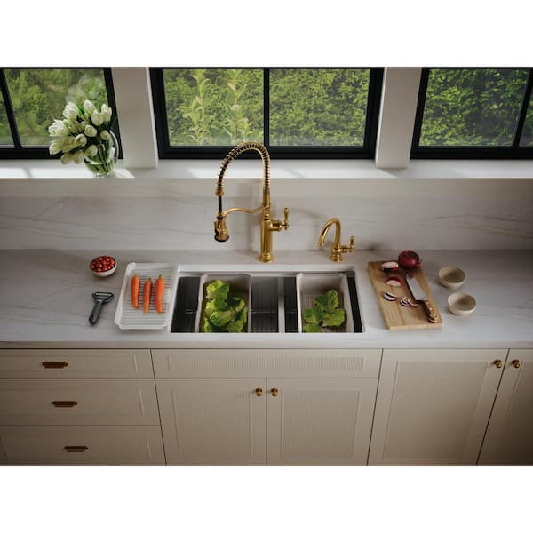 KOHLER Strive 32 in. Undermount Double Bowl Stainless Steel Workstation Kitchen Sink