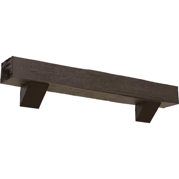 Ekena Millwork 6 in. x 6 in. x 7 ft. Rough Cedar Faux Wood Fireplace Mantel Kit with Breckinridge Corbels, Natural Honey Dew