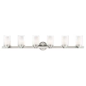 Baxter 47.5 in. 6-Light Brushed Nickel Vanity Light with Clear Outer Glass and Opal Inner Glass