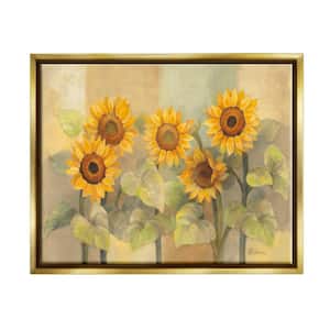 Soft Vintage Sunflower Floral Field Yellow Green by Albena Hristova Floater Frame Nature Wall Art Print 21 in. x 17 in.