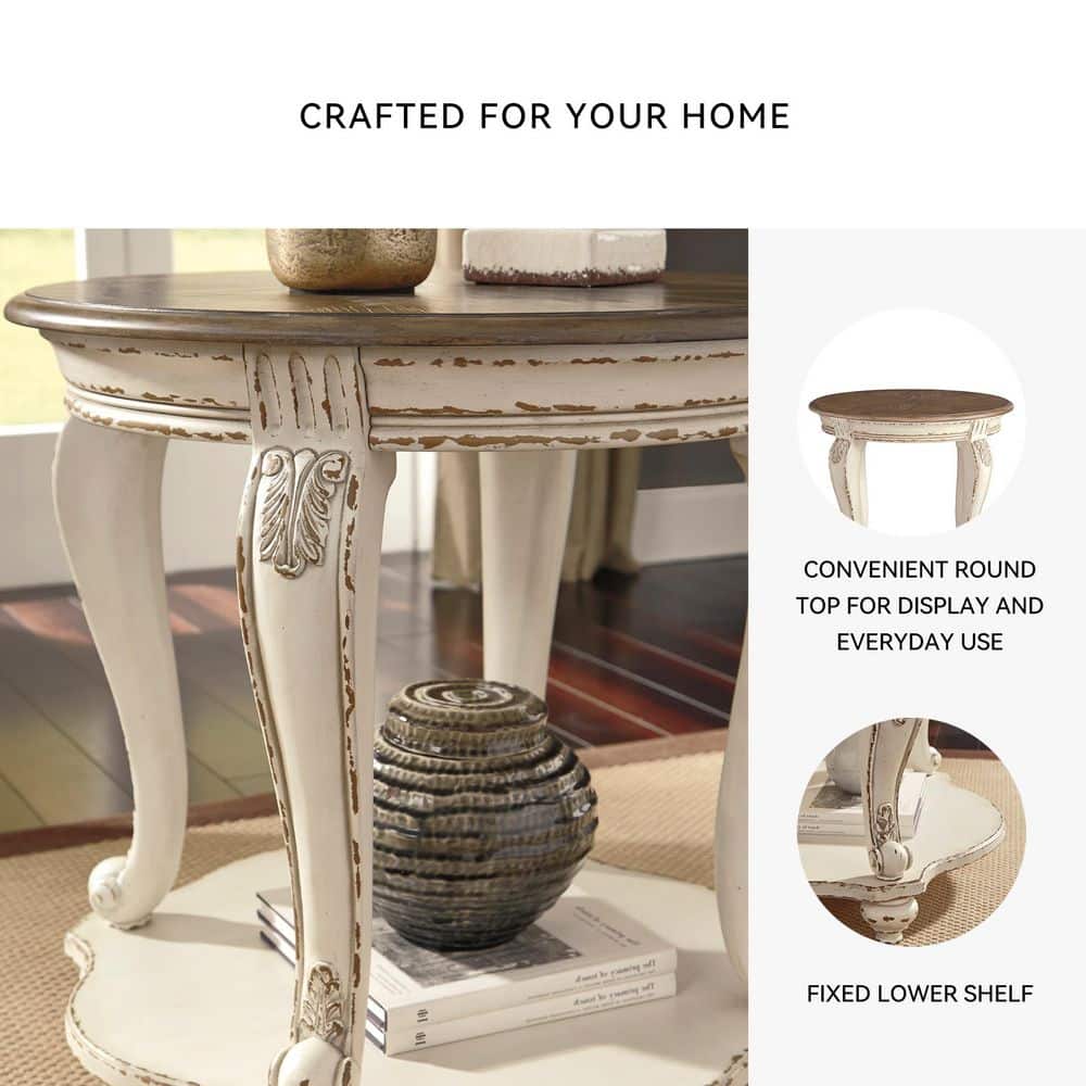 Realyn 26 in. 2-Toned Round Wood End Table (NO TEST)