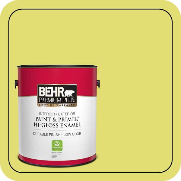 BEHR PREMIUM PLUS 1 gal. #400B-4 Citron Hi-Gloss Enamel Interior/Exterior Paint & Primer