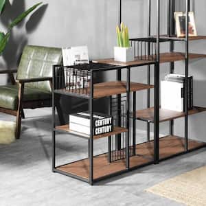 Open Back Bookcase 29.1 in. Brown Metal 4 -Shelf Ladder Bookcase