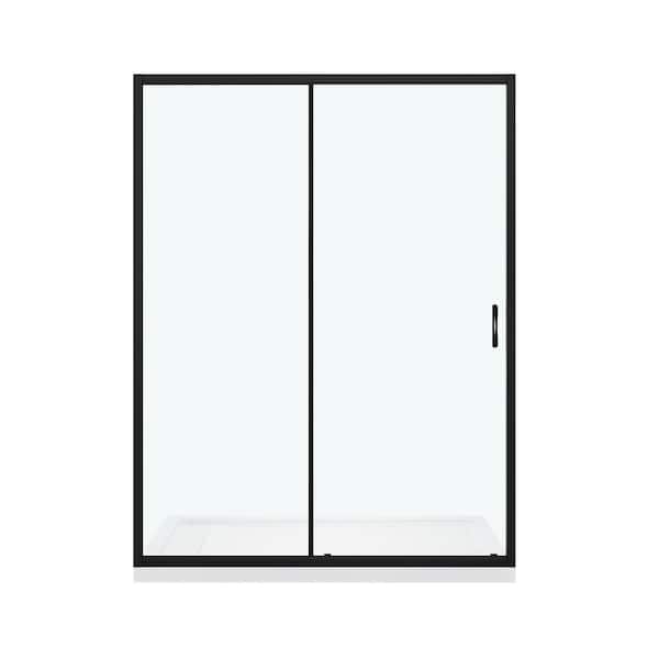 32in. L x 60in. W x 76in.H Shower Insert Kit w/Base&Door Reversible Drain & Sliding Frameless Shower Door in Matte Black
