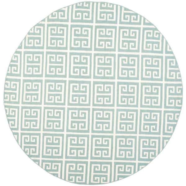 SAFAVIEH Dhurries Blue/Ivory 7 ft. x 7 ft. Round Area Rug