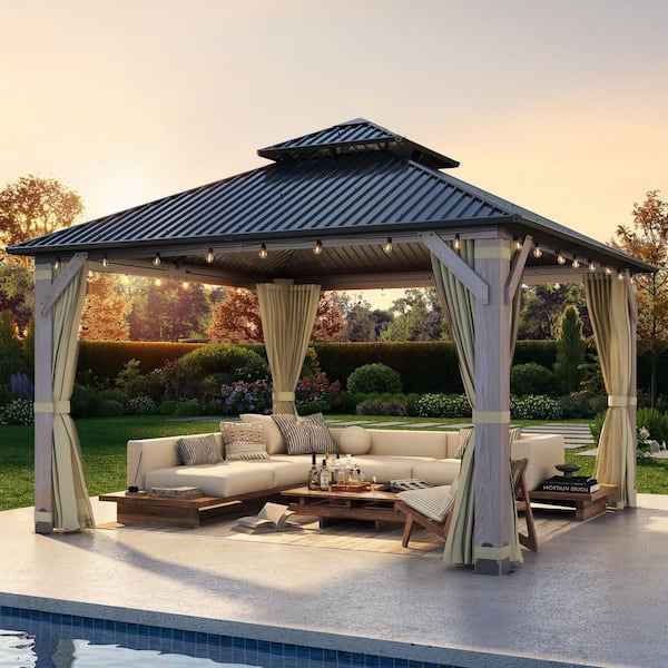 COVERONICS 12 ft. x 12 ft. Outdoor Wood Gazebo, Double Roof