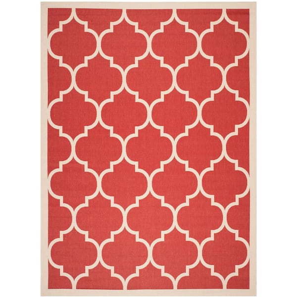 SAFAVIEH Courtyard Red/Bone 8 ft. x 11 ft. Geometric Indoor/Outdoor Patio  Area Rug