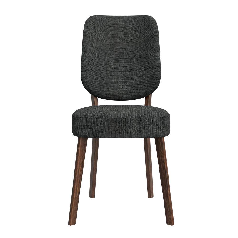 Charcoal Gray Linen Upholstered Side Chair with Walnut Wood Legs