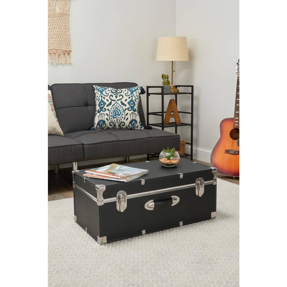 Black 30" Wood and Vinyl Storage Trunk