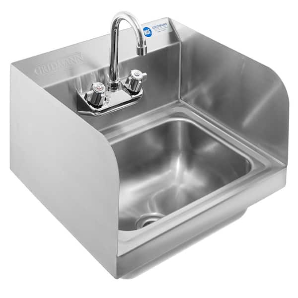 Gridmann 18 Gauge 17 In Stainless Steel Wall Mount 1 Compartment Commercial Kitchen Hand Sink With Faucet And Sidesplashes Rest Hs Gr14 Serv2 The Home Depot - Commercial Wall Hung Stainless Steel Sinks
