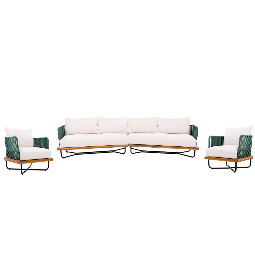 Florencia 4-Piece Solid Wood Patio Conversation Set with Green Rope and Beige Cushions price history on PriceWatchPro