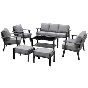 Walden Grey 7-Piece Wicker Metal Outdoor Patio Conversation Sofa Seating Set with Dark Grey Cushions