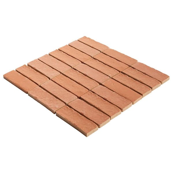 Creston Canyon Red 4 in. x 0.39 in. Stacked Matte Porcelain Mosaic Floor and Wall Tile Sample