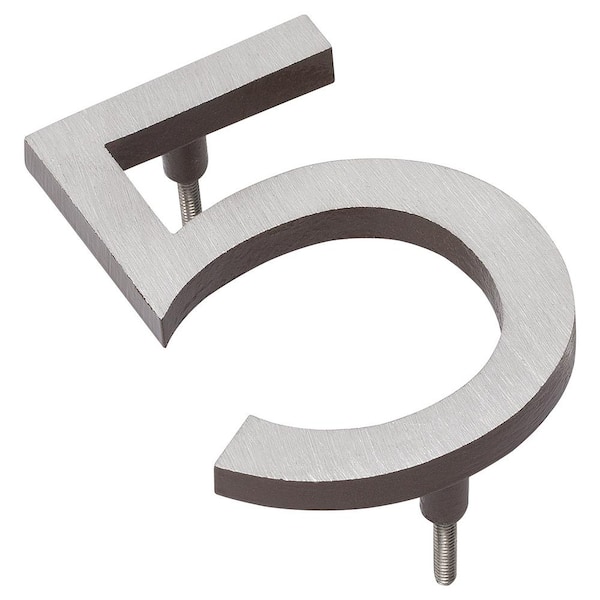 Montague Metal Products 4 in. Satin Nickel/Roman Bronze 2-Tone Aluminum Floating or Flat Modern House Number 5