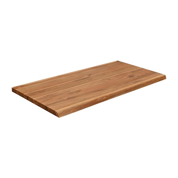 HARDWOOD REFLECTIONS 6 ft. L x 25 in. D Finished Teak Solid Wood Butcher Block Countertop with Live Edge