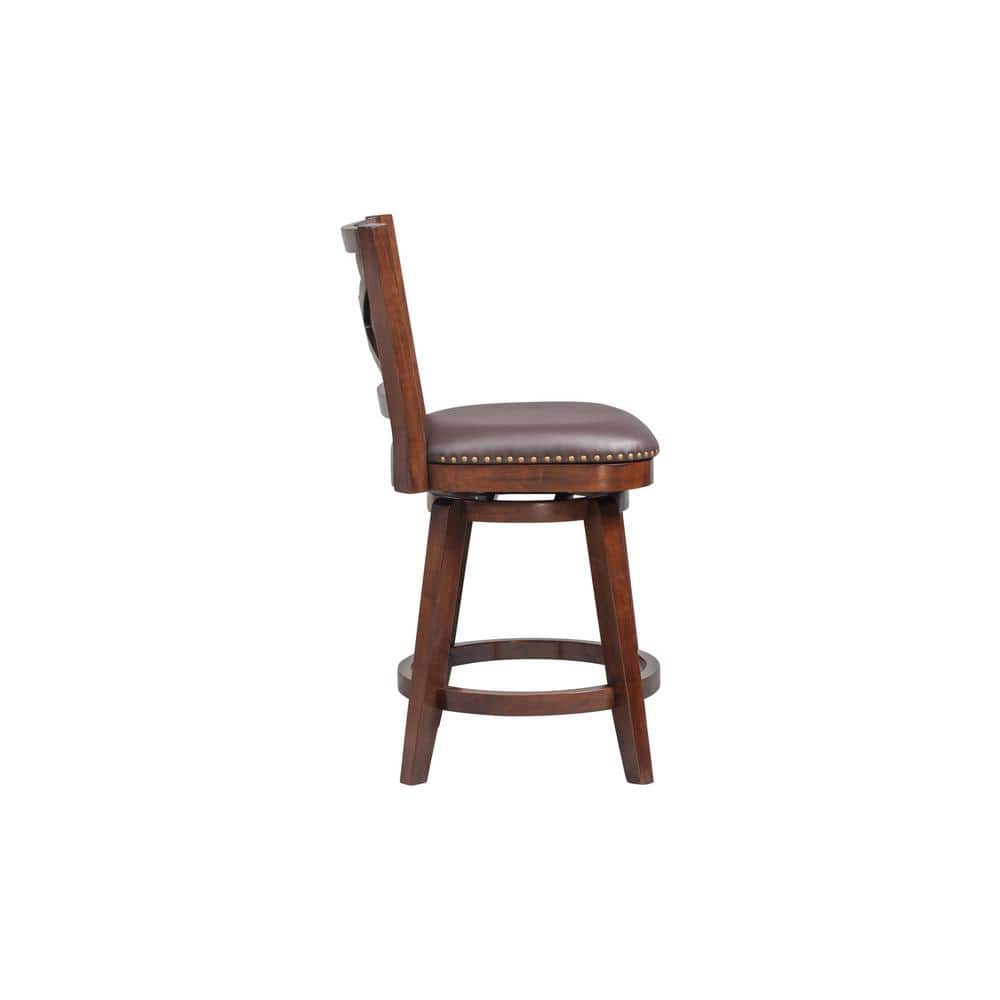 Cappuccino Wood and Metal Swivel Bar Stool with Leather Seat