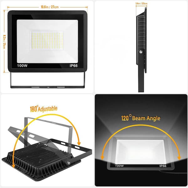 100-Watt Black Plug-In LED Flood Light Adjustable IP66 Waterproof Security Light for Yard Garage Patio 120-Volt (2-Pack)