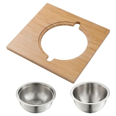 16.75 in. Workstation Kitchen Sink Serving Board Set with Stainless Steel Mixing Bowl and Colander