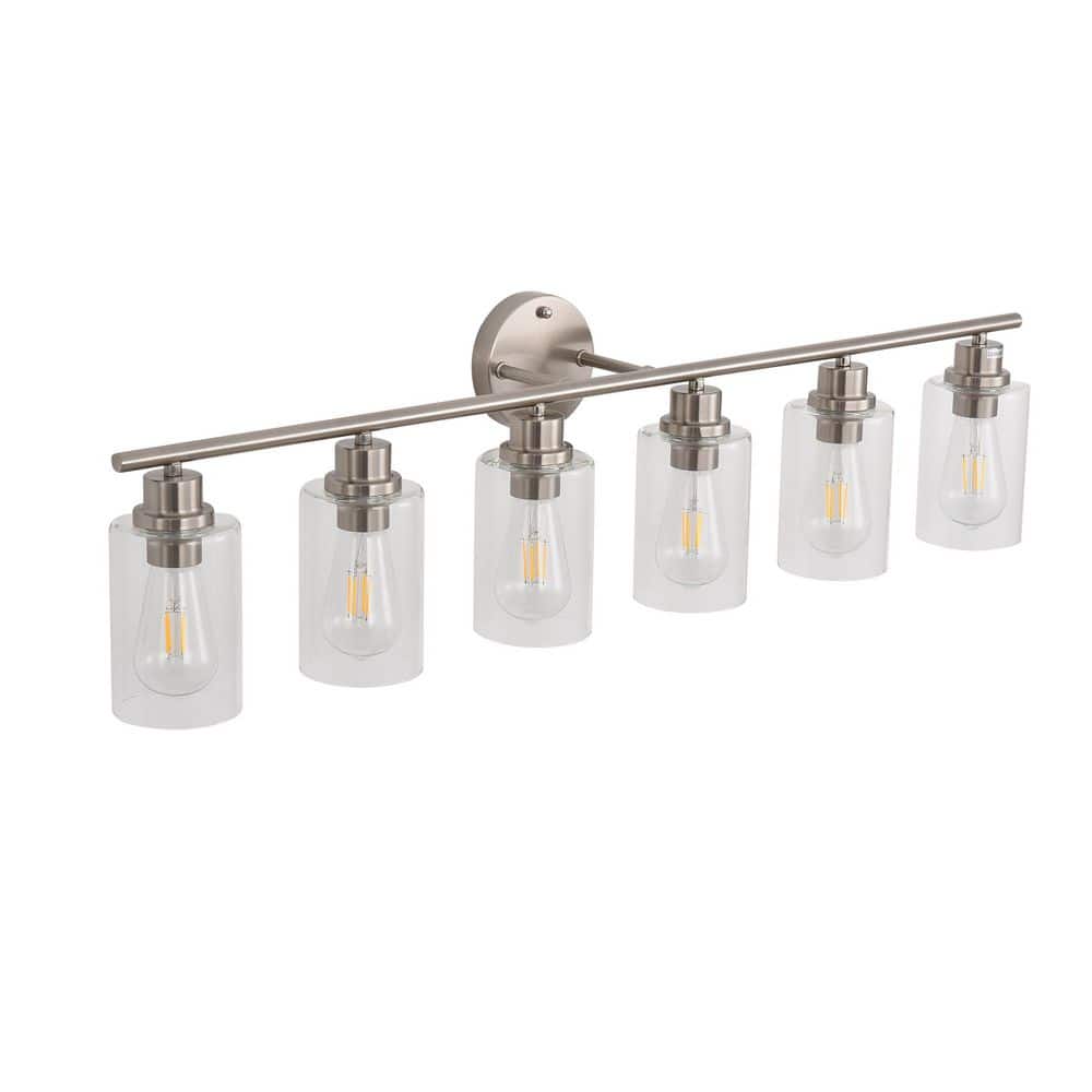 38.38 in. 6 Light Nickel Vanity Light Fixtures Modern Bathroom Light Fixtures with Clear Glass Shade for Over Mirror price history on PriceWatchPro
