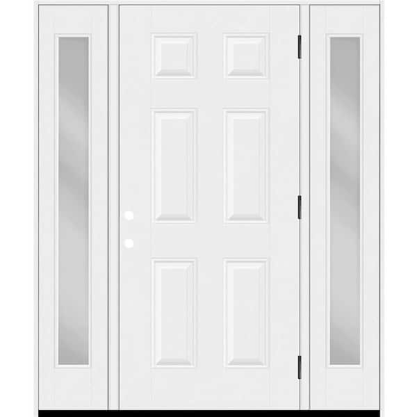 Steves & Sons Regency 64 in. x 80 in. 6 Panel LHOS Unfinished White Mahogany Fiberglass Prehung Front Door Clear 12 in. SLs 4-9/16