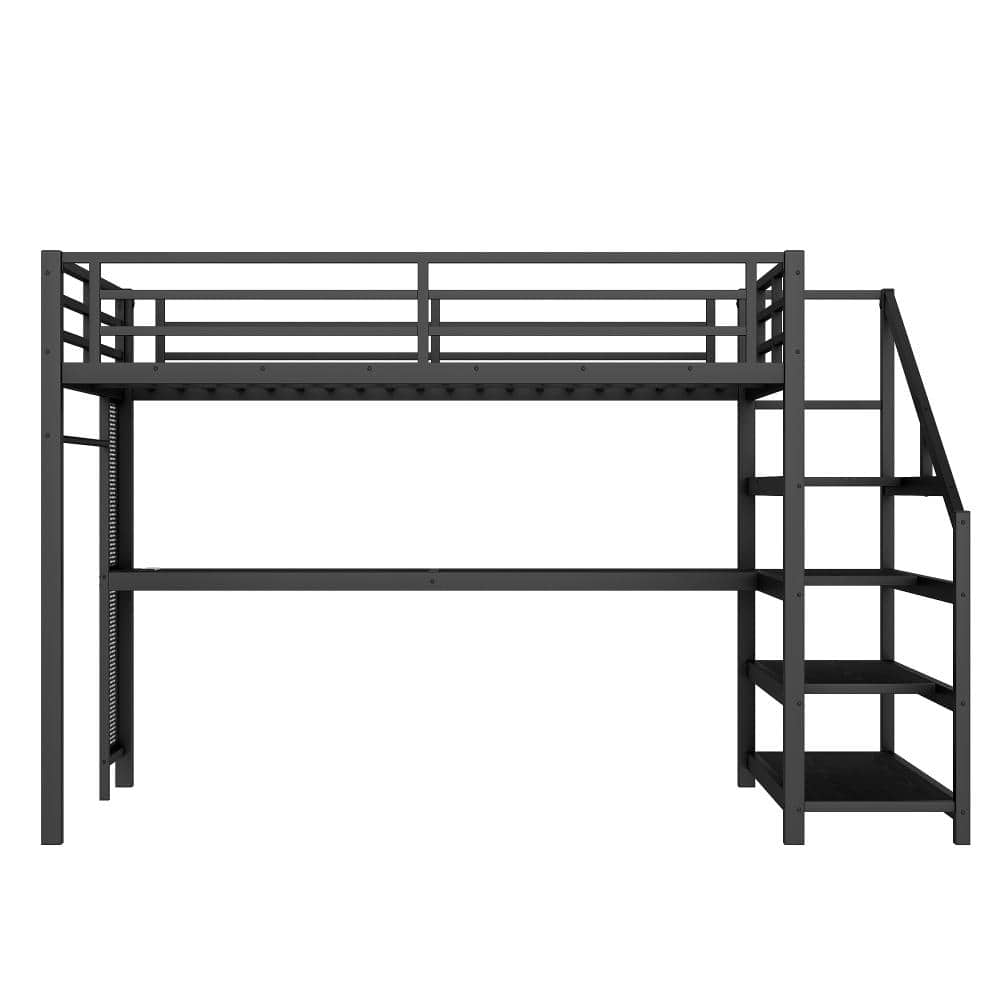 Black Queen Metal Loft Bed with Desk, Storage Stairs, LED Lights, USB Ports and Iron Nets durable construction price history on PriceWatchPro